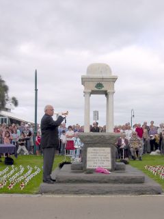 The Last Post is played at an ANZAC Day ceremony in Port Melbourne, Victoria, 25 April 2005. Ceremonies such as this are held in virtually every suburb and town in Australia.