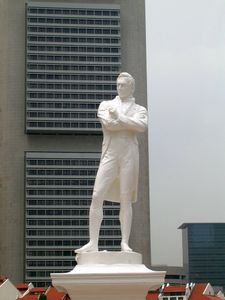 Statue of Thomas Stamford Raffles by Thomas Woolner, erected at the spot where he first landed at Singapore. He is recognised as the founder of modern Singapore.