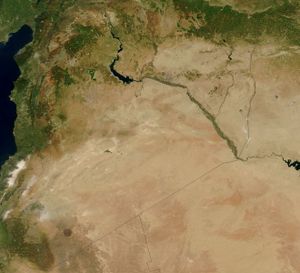 Satellite image of Syria with borders drawn in