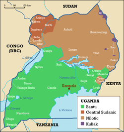 Ethnolinguistic map of Uganda.