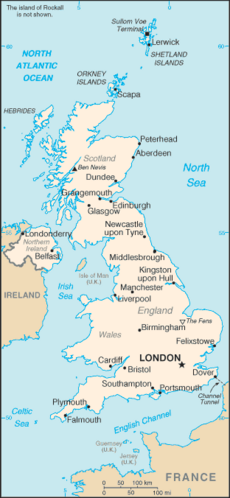 A United States CIA World Factbook Map of the United Kingdom