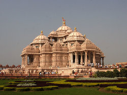 Delhi is known as the City of Temples. Shown here is the Akshardham Hindu temple in South Delhi.