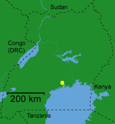 Location of Kampala within Uganda.