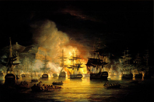 The bombardment of Algiers by Lord Exmouth, August 1816, painted by Thomas Luny
