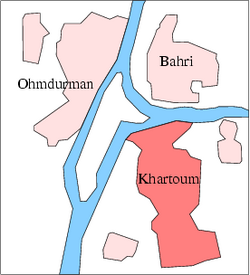 Map of Khartoum with Omdurman and Bahri