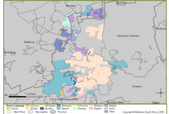 Geographical distribution of home languages in Pretoria/Tshwane.