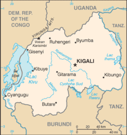 Lake Kivu forms part of the border of Rwanda and the Democratic Republic of Congo