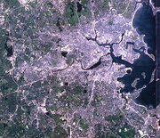 A simulated-colour satellite image of the Boston area taken on NASA's Landsat 3.