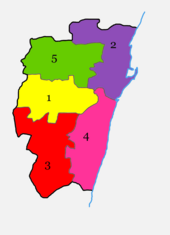 Divisions of Chennai city. 1. Egmore-Nungambakam 2. Fort Tondiarpet 3. Mambalam-Guindy 4. Mylapore-Triplicane 5. Perambur-Purasawalkkam.