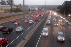 The M1 during rush hour as it passes through Sandton.