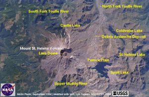 A view of St Helens and the nearby area from space