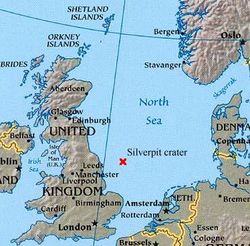 Approximate location of the Silverpit crater