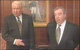 Boris Yeltsin and Yevgeny Primakov meeting in the Kremlin