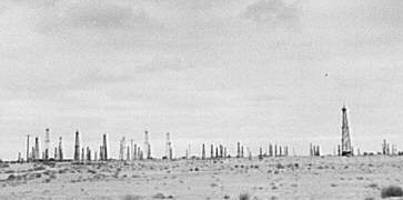Oil field in California, 1938. The first modern oil well was drilled in 1848 by Russian engineer F.N. Semyonov, on the Aspheron Peninsula north-east of Baku.