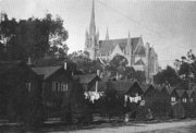 A row of refugee shacks in 1907