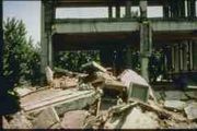 Many buildings were flattened into rubble when the earthquake hit.