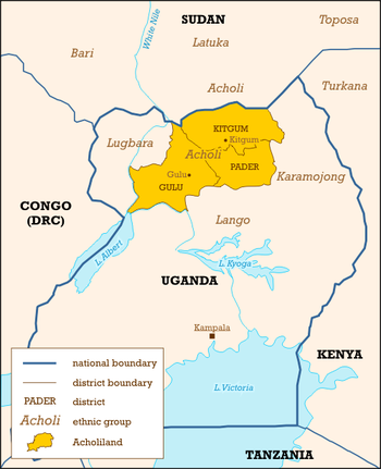 Kitgum, Gulu and Pader encompass most Acholi