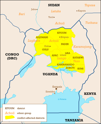 Areas affected by the LRA insurgency after "Operation Iron Fist"