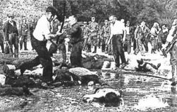 Killing of 5,000 Jews in Kaunas by Lithuanian nationalists in June 1941. The SS urged anti-communist partisan leader Klimaitis to attack the Jews to show that "the liberated population had resorted to the most severe measures against the ... Jewish enemy."