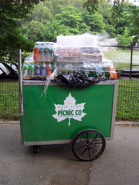 Dry ice used to cool drinks in Central Park. (New York City, New York, USA)