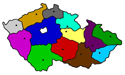 Map of the Czech Republic with colored regions