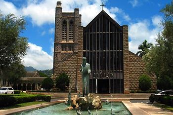 Completed in 1867 for the Anglican Church of Hawaii, the Cathedral Church of Saint Andrew is the premier example of Hawaiian gothic architecture.
