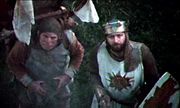 Graham Chapman (right) as King Arthur with Terry Gilliam in Monty Python and the Holy Grail.