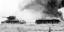 T-34 ARV towing a disabled tank at the Battle of Kursk.