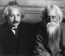 Tagore sits with Einstein during their widely-publicized July 14, 1930 conversation.