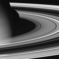Cassini spacecraft: October 27, 2004; Backlit rings in detail. The thick B ring appears darkest from this side.
