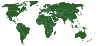 A map of UN member states and their dependencies as recognized by the UN. Regions excluded : Antarctica, Palestinian territories, Vatican City, and Western Sahara. Taiwan is recognized by the UN as part of China, and the PRC is the sole representative of all China.