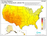 US annual average solar energy received by a latitude tilt photovoltaic cell.