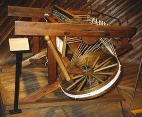Model of the spinning jenny in a museum in Wuppertal, Germany. The spinning jenny was one of the innovations that started the revolution.