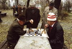 Outdoor chess in Budapest, November 1990