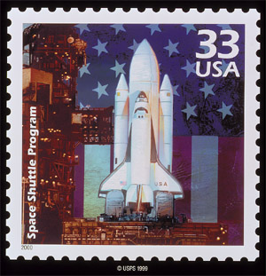Postage stamp depicting shuttle program