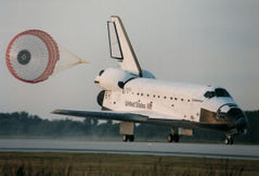 Endeavour deploys drag chute after touch-down.