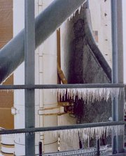 A closeout photo showing ice on the launch pad