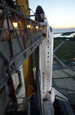 The Space Shuttle Endeavour as she sits on the launchpad, about to launch. Photo courtesy of NASA
