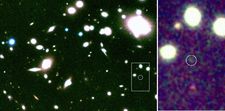 Galaxy Abell 1835 IR1916 is seen as a tiny dot in this photo of distant galaxies. Image courtesy of ESO.