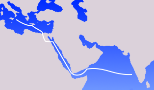 A possible trade route from Italy to south-west India.