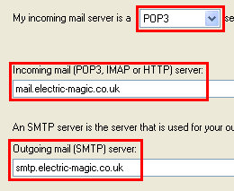 showing the settings for the email servers